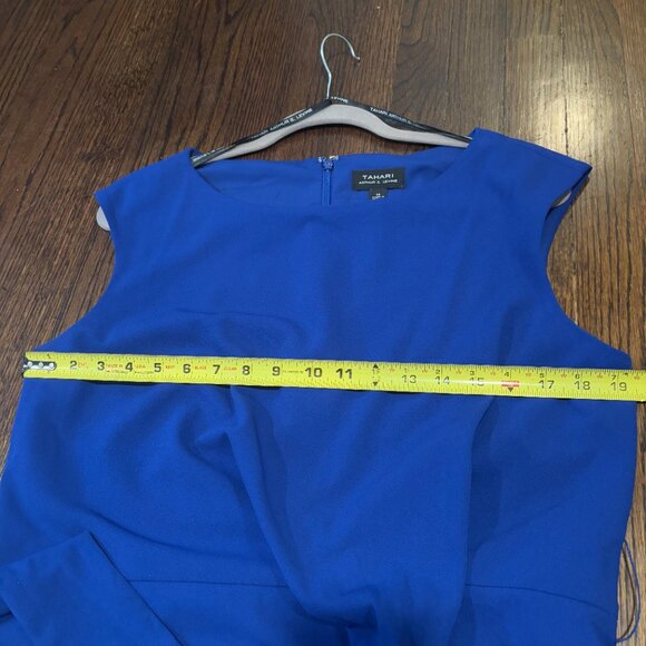 Tahari ASL Women Cobalt Blue Side Tide Crepe Sheath Cap sleeve Dress Size 14 - Picture 12 of 16
